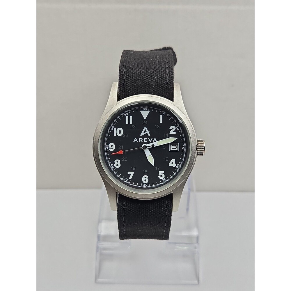Areva Corporate Promo 38mm Military Field Watch Quartz Date Black New Battery